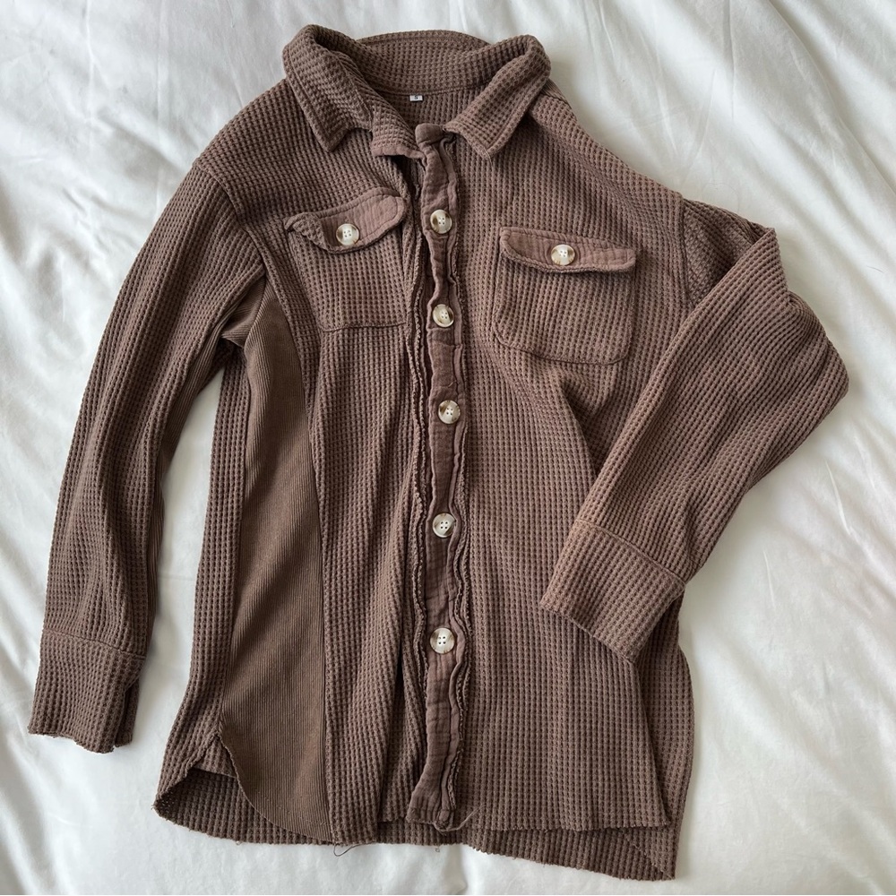 Brown Waffle Knit Shacket